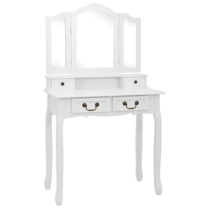 VidaXL Ensemble de coiffeuse avec tabouret Blanc 80x69x141cm Paulownia