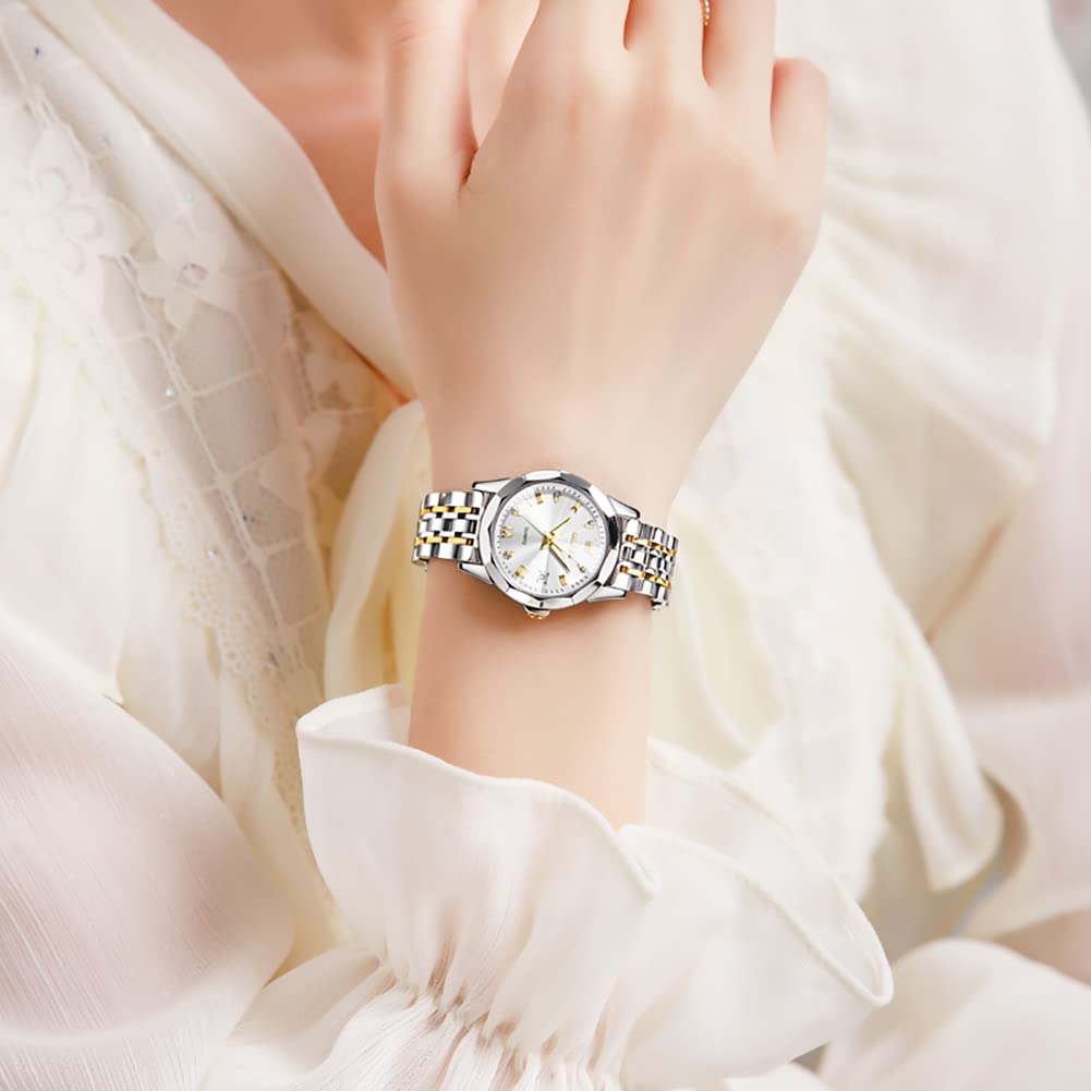 OLEVS Waterproof Arm Japanese Gift for White Women's Watch, Popular, Watch, Casual, Crystal, Quartz, Date, Luminous, Her, Women's Watch,