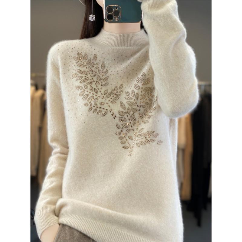 

Женский свободный свитер с длинным рукавом, вязаный свитер с полувысоким воротом и узором «сращивание» XXS