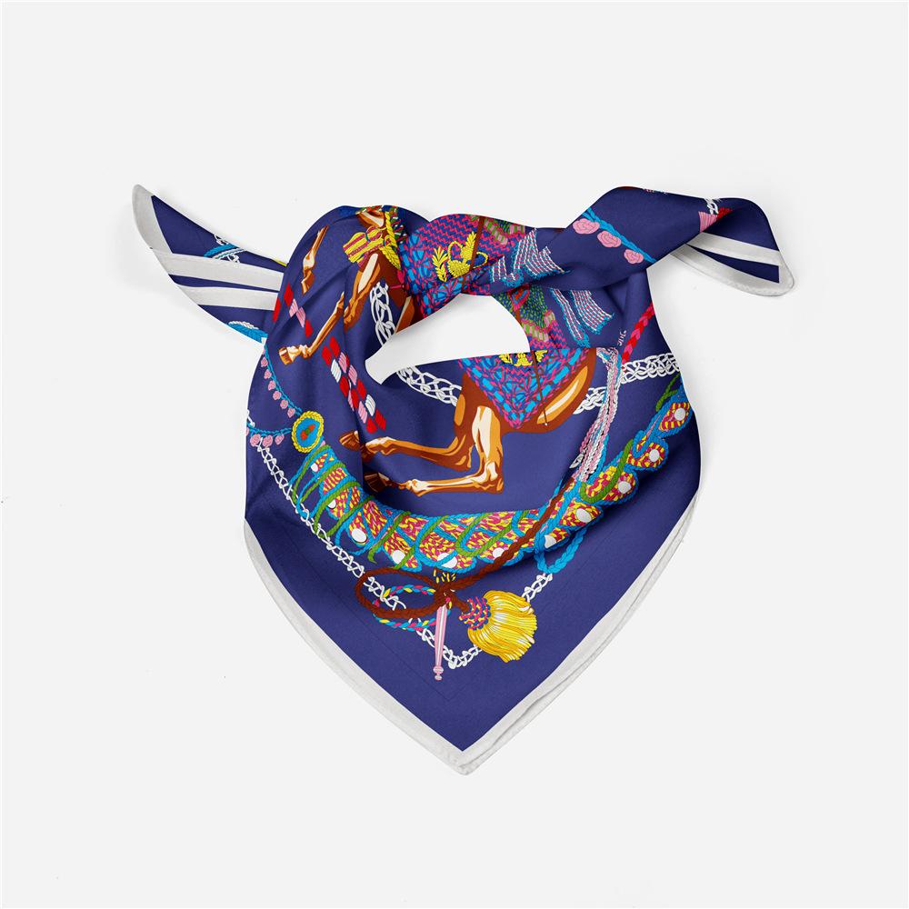 53cm Square Scarves Oil Painting Print Silk Women Scarves Horse Lady Neckerchief Design Hijab Scarf Shawls