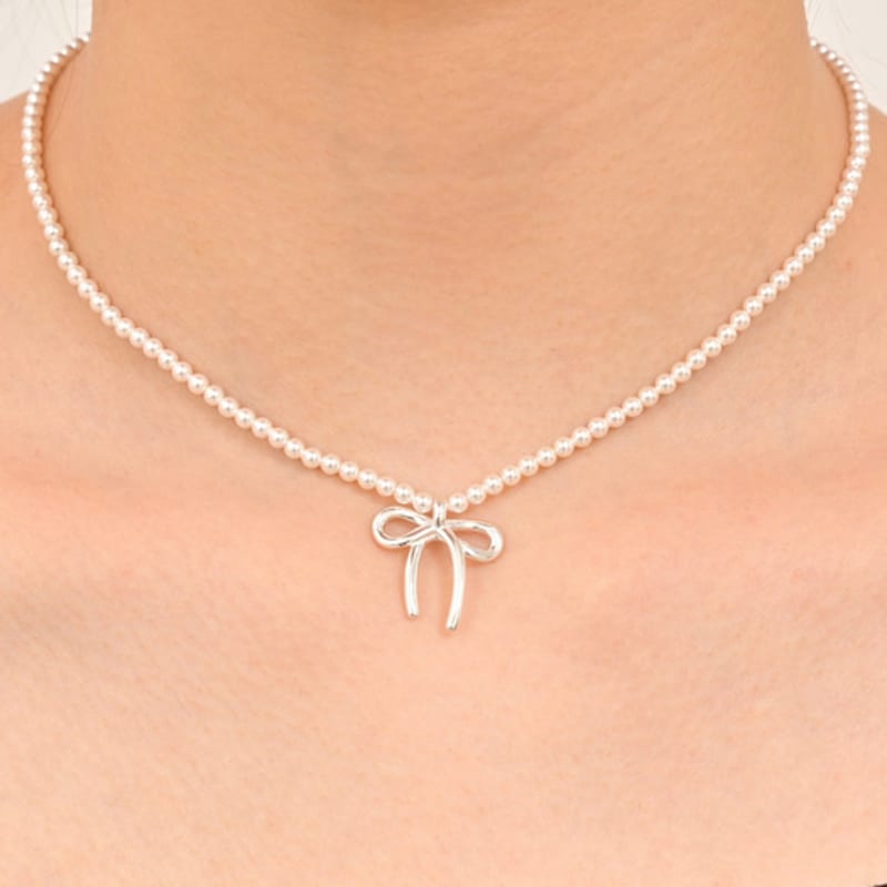 LAYERMOOD 24 Two Way Ribbon Pearl Necklace-silver925