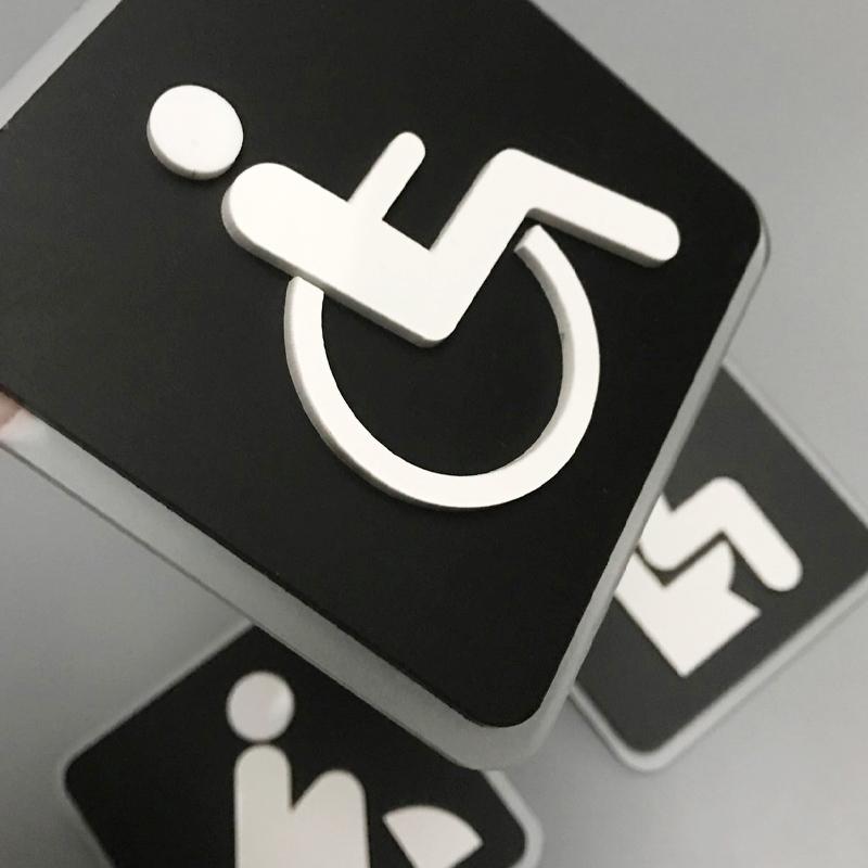 Black Toilet Sign Plate Acrylic  Wash RestrRoom Door Wall Label Sticker Wc Holder Signage Board Art Hotel Bathroom Decor