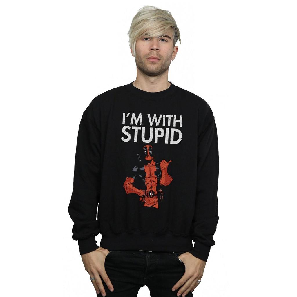 Marvel Mens Deadpool IÂ´m With Stupid Sweatshirt