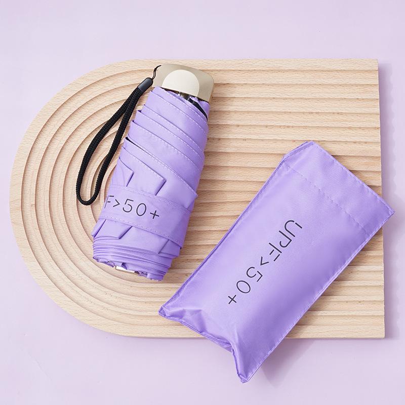 Compact Five-Rib Folding Umbrella Mini Portable Sun Rain Dual Use Lightweight Travel Umbrella UV Protection with Carrying Pouch and Wrist Strap