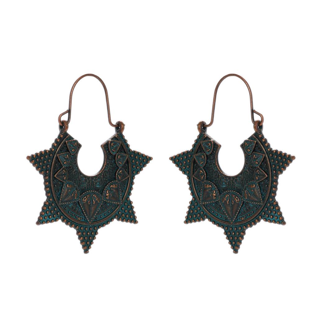 Antique Bronze Metal Earrings Vintage Geometric Round Triangle Dangle Pendientes Earrings Women's Ethnic Indian Jhumka Zircon