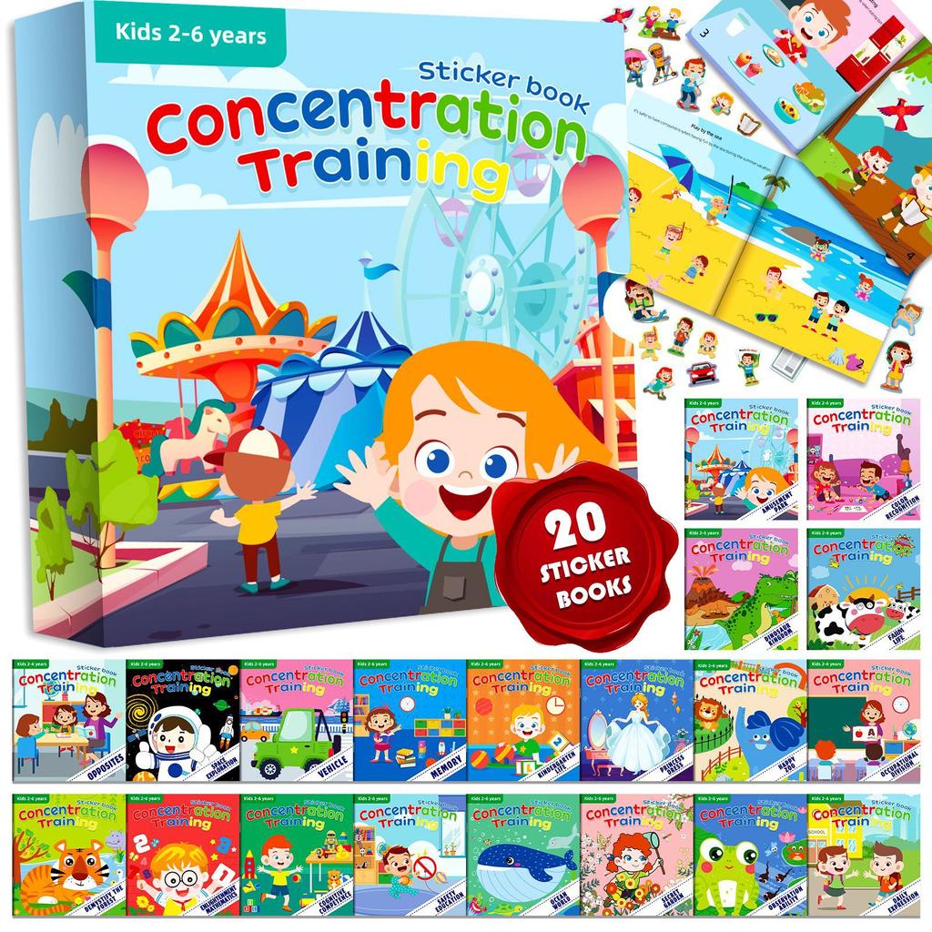 Kreatives Stickerbuch-Spiel Montessori, wiederverwendbar, mehrere Szenarien, Cartoon, DIY-Puzzle, pädagogisches Lernen, klassisches Spielzeug für Kinder