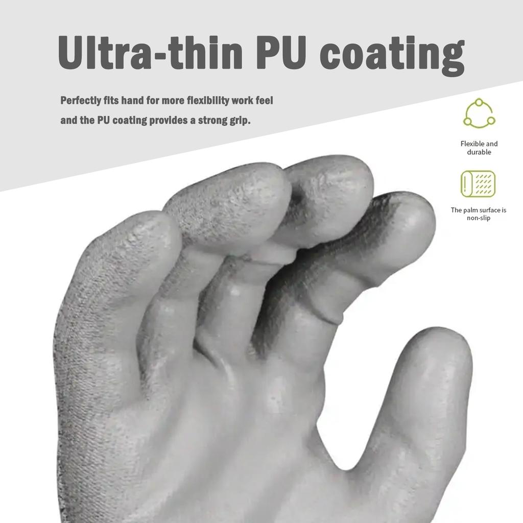 HPPE En388 Glass Hand Protective Industry Anti Cut Level 5 PU Coated Work Safety Cut Resistant Gloves for Work