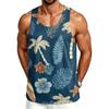 Men's Casual Hawaiian Print Outdoor Sports Tank Top Sleeveless Round Neck Summer Beachwear Lightweight Breathable Fabric