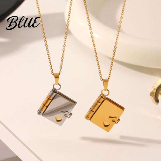Mini Book Charm Necklace Titanium Steel Openable Pendant Literary Themed
