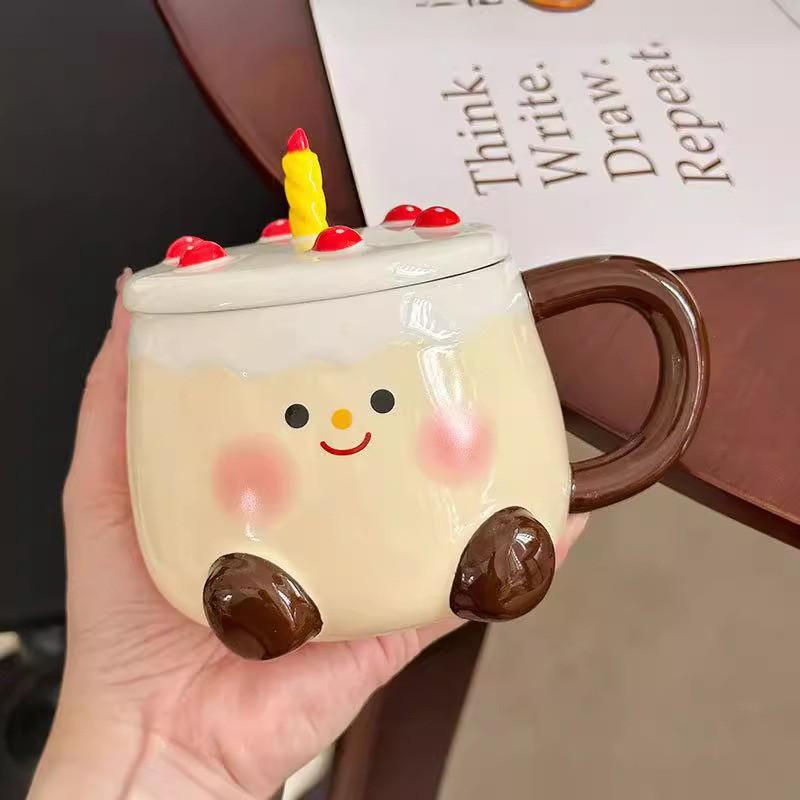 Milk Fufu Cake Ceramic Mug with Lid Cute Cartoon Water Cup As A Birthday Gift for A Girl’s Best Friend As A Souvenir