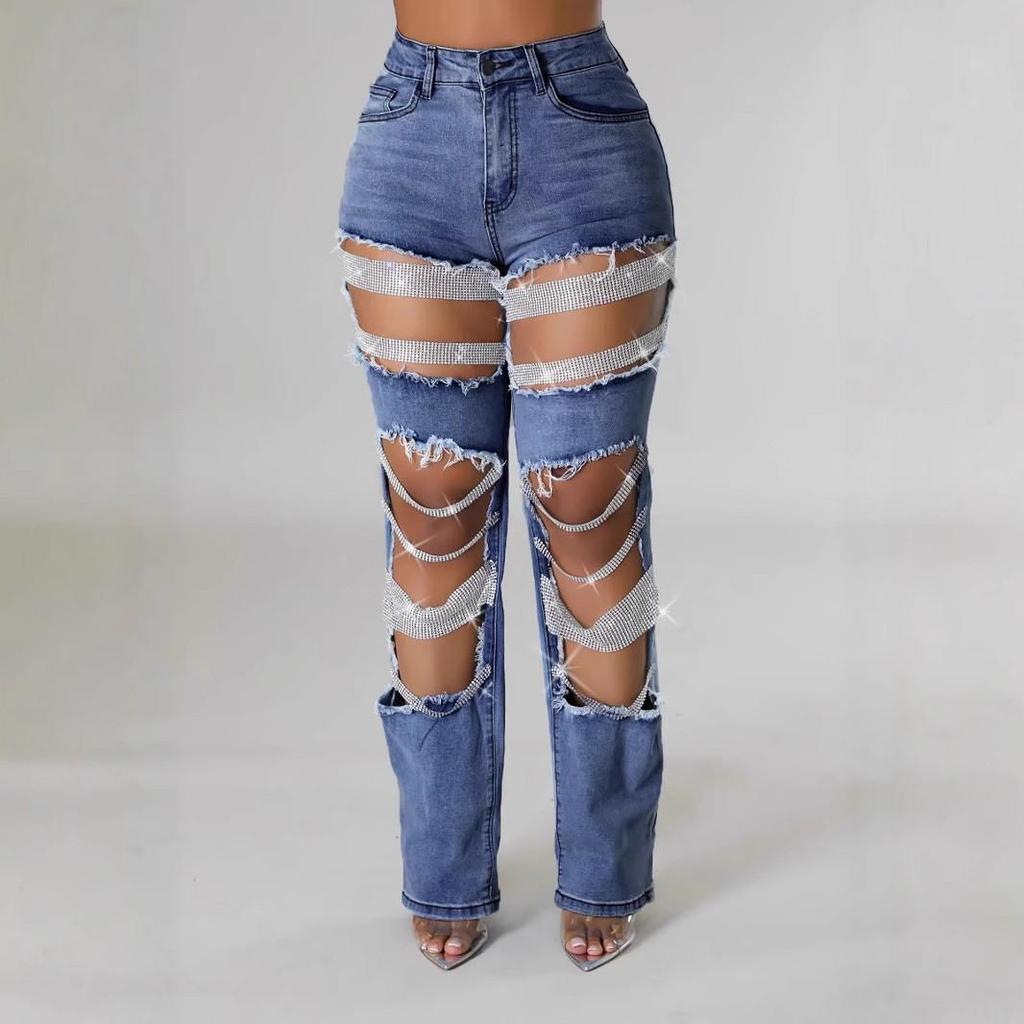 2025 Beaded Ripped Elastic Jeans for Women: Hot Girl Summer Style