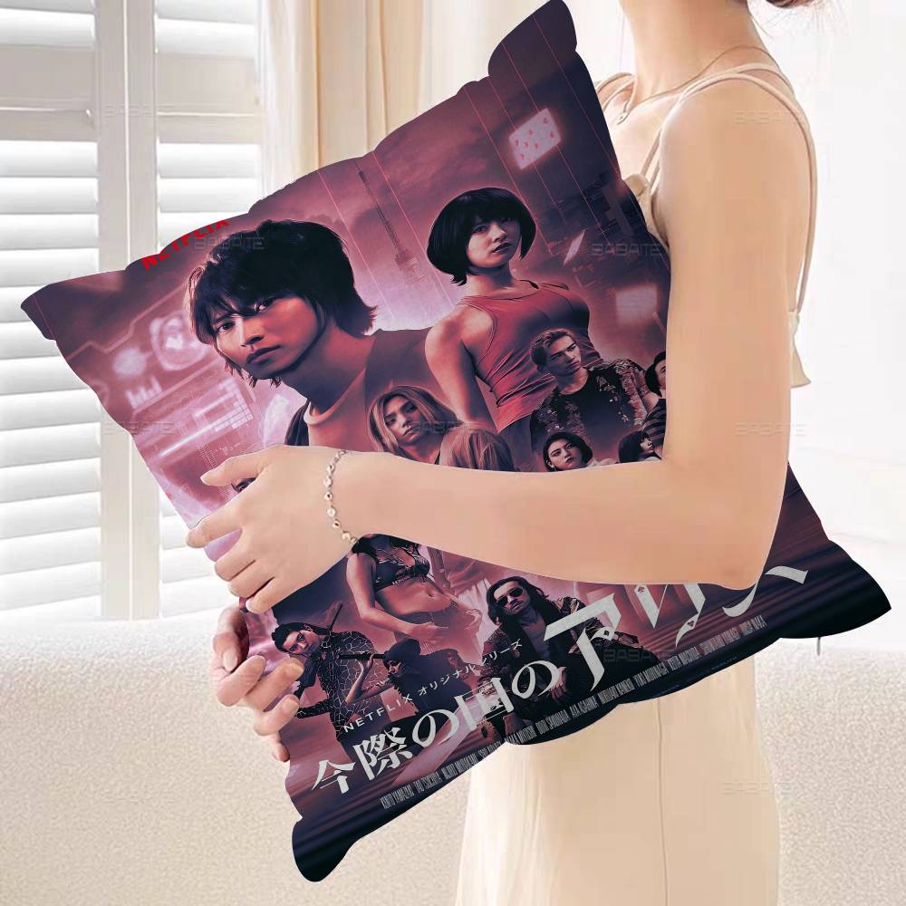 Hot TV Alice In Borderland Pillow Covers Cartoon Sofa Decorative Home Double-sided Printing Short Plush Cute Cushion Cover
