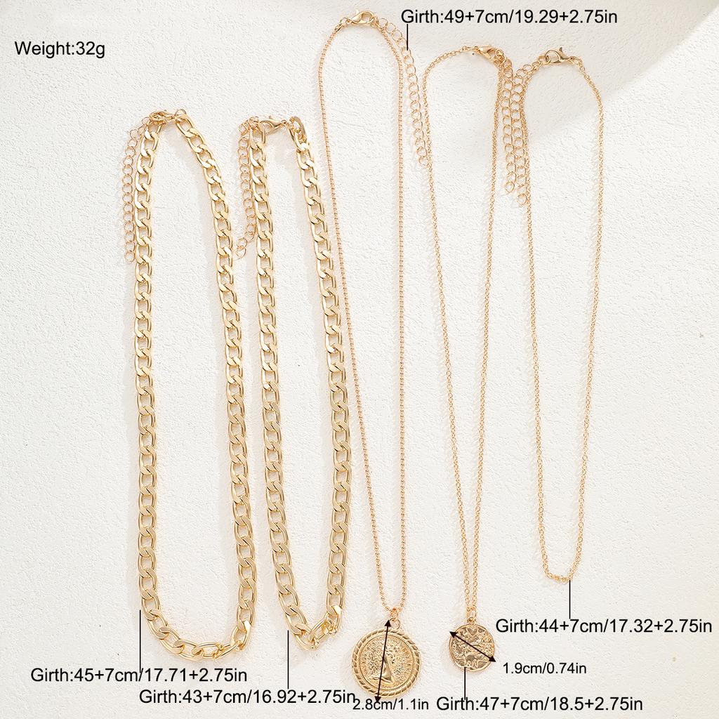 5 Pcs Vintage Punk Coin Pendant Necklace Set for Women Men Fashion Hip Hop Multilayer Thick Chain Necklace Daily Jewelry Gift