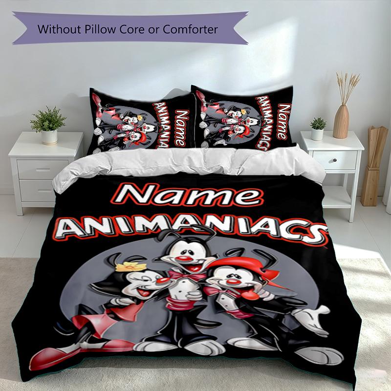 3pcs Custom Name Animaniacs Set,Includes 1 Duvet Cover and 2 Pillowcases,All-season Bedroom Decor