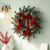 Handmade Wreath for Balcony Christmas Artificial Garland with Pinecones Cinnamon And Red Bows, Decorative Hanging Rustic Pinecone Pendants Winter