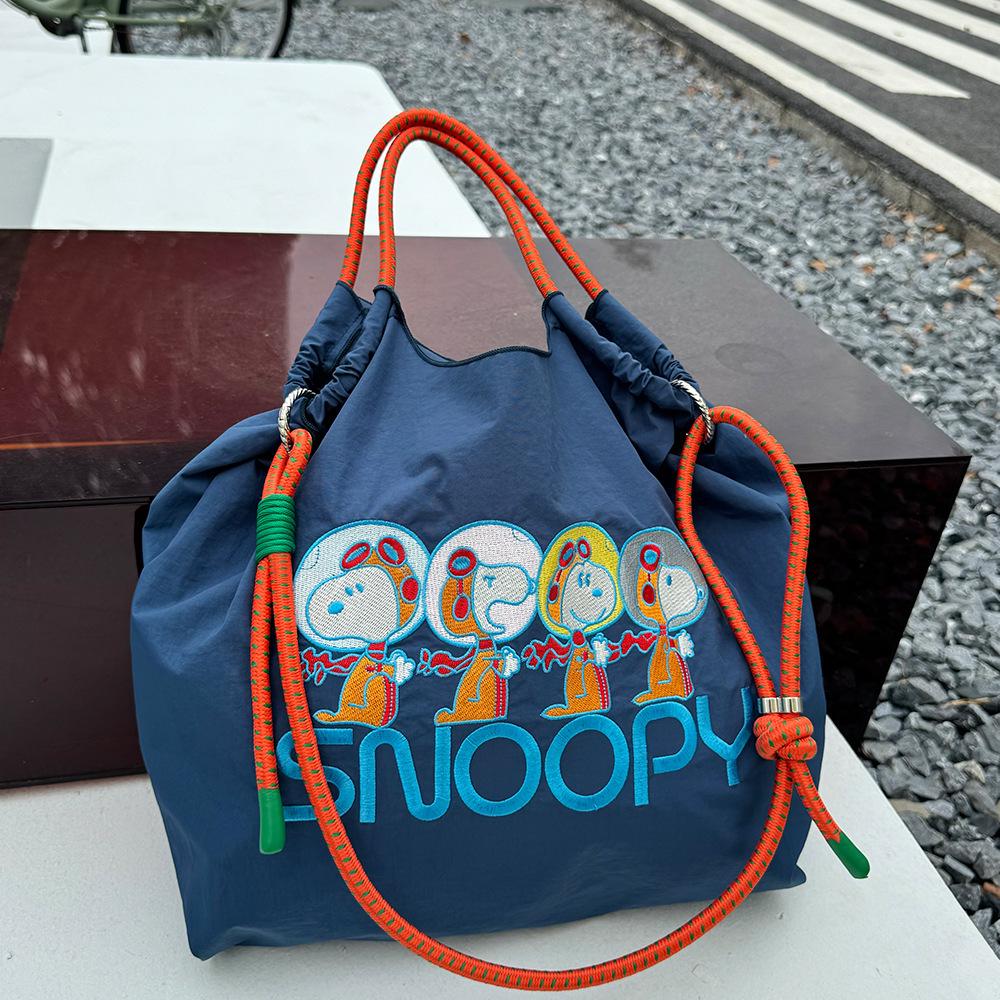 Japanese Style Handmade Waterproof Nylon Canvas Bag with Embroidered Patterns, Large Capacity