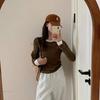 Ladies Autumn Winter Long Sleeve Fake Two Piece Basic Solid Color Pullover Knitted T Shirt Top