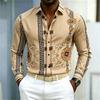 New Men's Shirt Palace Style Shirt Black Gold Pattern Printed Slimming Long Sleeve Shirt Trendy Fashion Casual Men's Wear