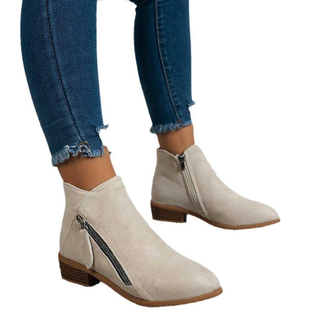 Independent station 2025 autumn new retro short bare boots women's thick heel large size side zipper short boots Martin boots