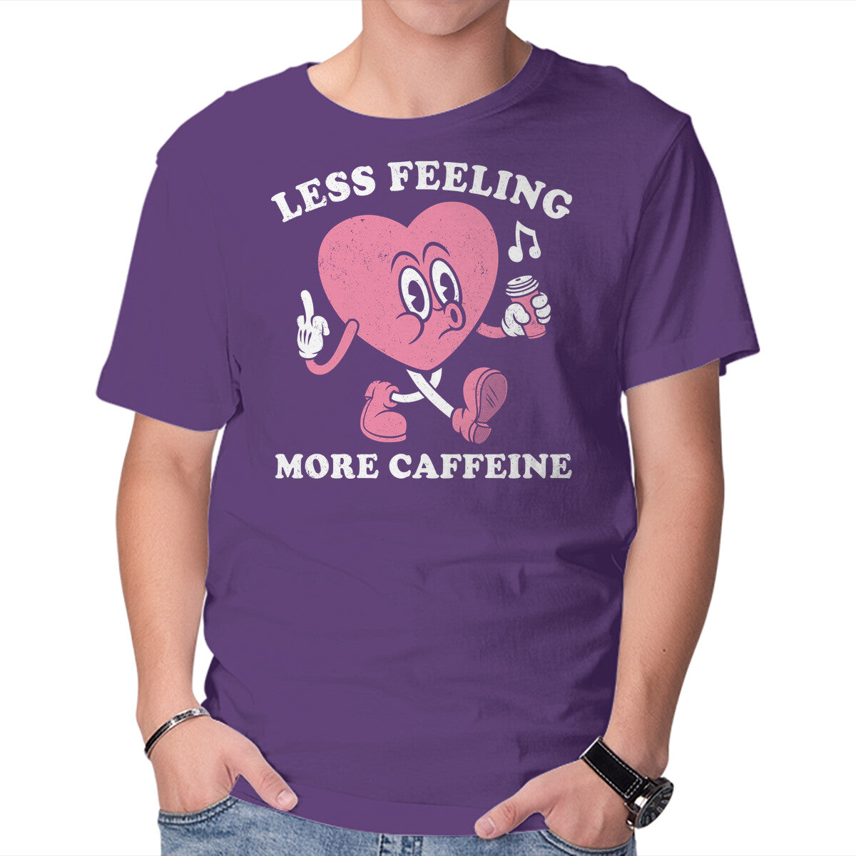 Unisex Crew Neck T-Shirt Less Feeling More Caffeine Graphic Short Sleeve Casual Tee XXL
