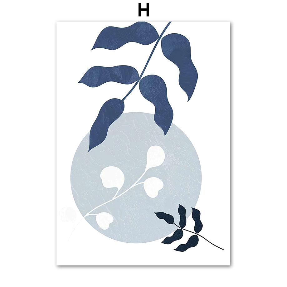 Boho blaue abstrakte Poster und Drucke moderne Mitte des Jahrhunderts Geometrie Linie Wandkunst Monstera Blatt Leinwand Malerei Innenraum Dekor