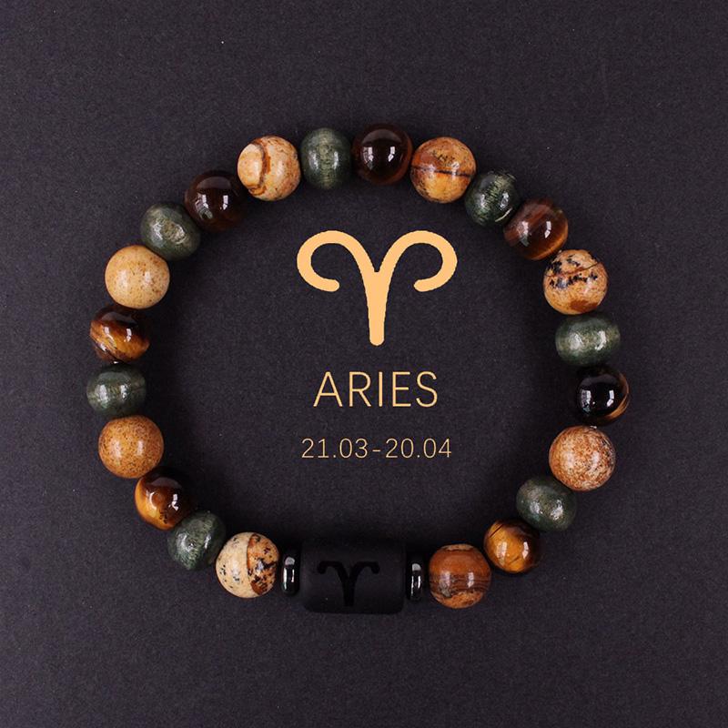 1PC 12 Zodiac Signs for Friends Lovers Stone Beaded Bracelet with Polished Natural Stone Adjustable Couples Friendship Minimalist