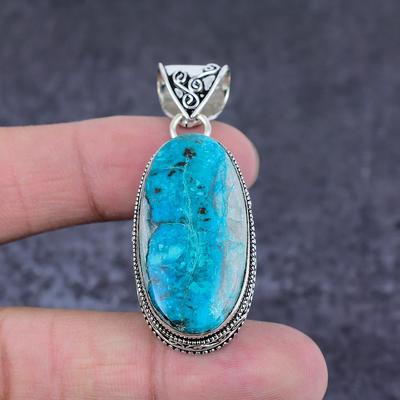 Natural Tibetan Turquoise Gemstone 925 Sterling Silver Gift Pendant 2.17" R3n35