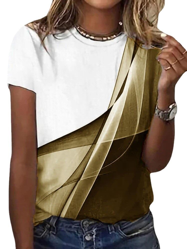 New Women's Casual Round Neck Short Sleeved Regular 3D Digital Printed Women's Top T-shirt