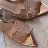 Sexy Pointed-toe Party High Heels for Women 2025 New Embroidered Thin Heels Champagne Gold Embroidered High Heels Flip-flops