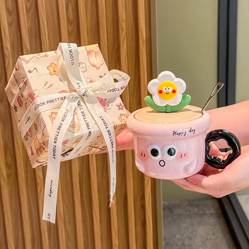 Graduation gift cute hand-painted flower cup for classmates, teacher ceramic cup coffee water cup mug souvenir gift
