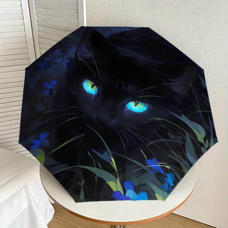 1pc Black Cat, Glowing Eyes Print Umbrella , Multi-functional Umbrellafor Men & Women, Valentine s Day Gift0817051