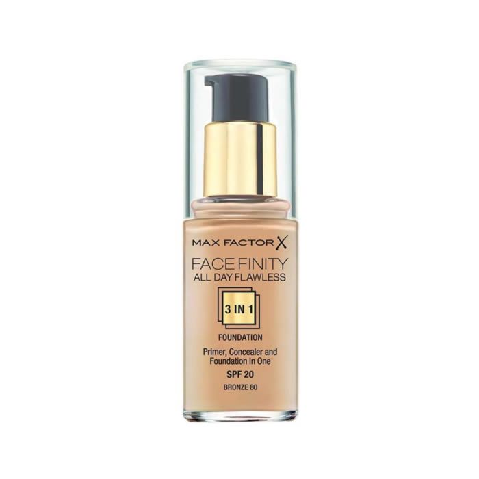 

Max Factor Facefinity 3 In 1 Primer, Concealer And Foundation Spf20 80 Bronze 30ml
