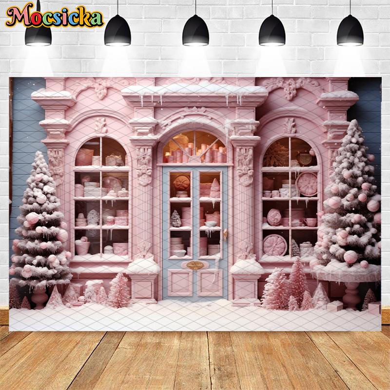 Mocsicka Photography Background Christmas Candy House Winter Snow Tree Decors Birthday Portrait Cake Smash Backdrop Photo Studio