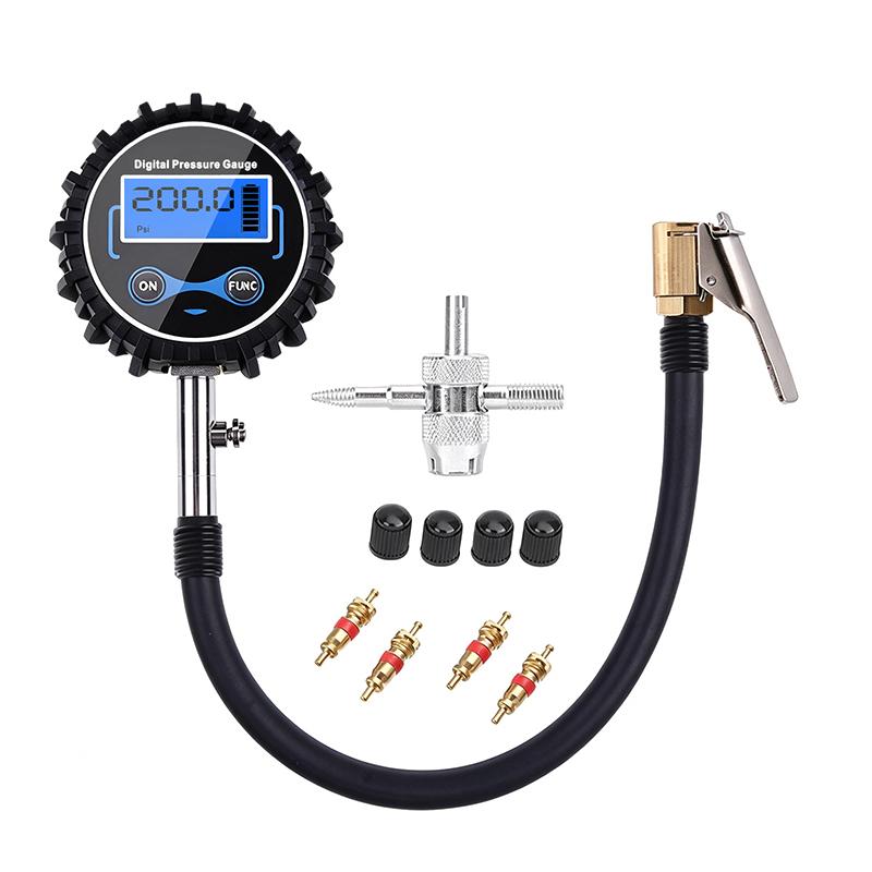 Digital Tire Air Prdigital Tire Air Pressure Gauge With Quick Clip Air Chuck Pressure Monitoring Tools Tester For Car Motorcycle