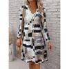 DAFIFY Women's Fashion Spring Fall Colour Block Print Long Sleeve V-Neck Loose Waistline Casual Dresses