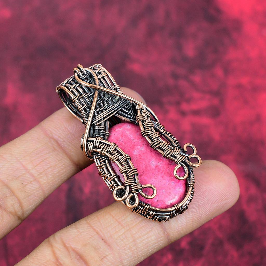 Thulite Pendant Copper Wire Wrapped Jewelry Natural Gemstone Pendant Handmade Jewelry Copper Pendant Gifts for Mom Antique Wire Wrap Pendant