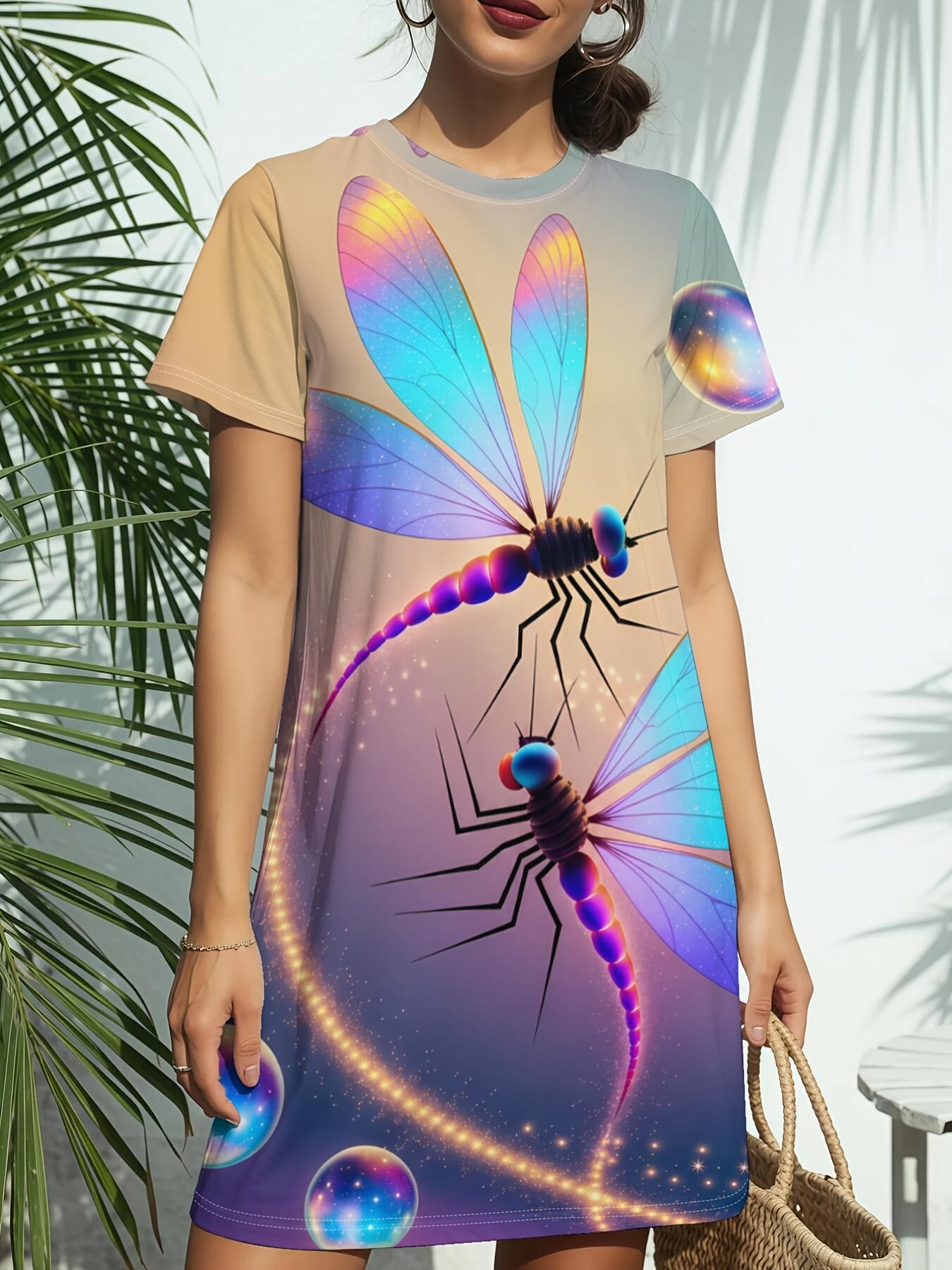 

Dragonflynew Women S Round Neck Short Sleeve T-Shirt Dress. American Style Trend Digital Printing. Casual And Versatile for Spring And Summer. Elegant 6XL дубильна кора