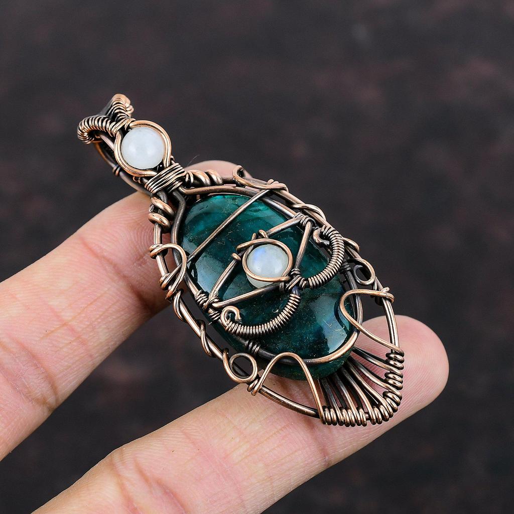 Evil Eye Neon Flash Labradorite Pendant Copper Wire Wrapped Gemstone Pendant Rainbow Moonstone Pendant Handmade Pendant Copper Wire Jewelry