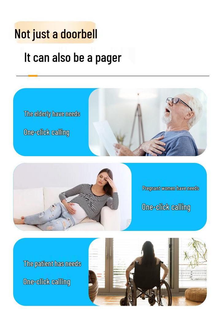 Wireless Self-Powered Doorbell: Smart Long-Distance Remote with Waterproof Call Function for Elderly & Kids