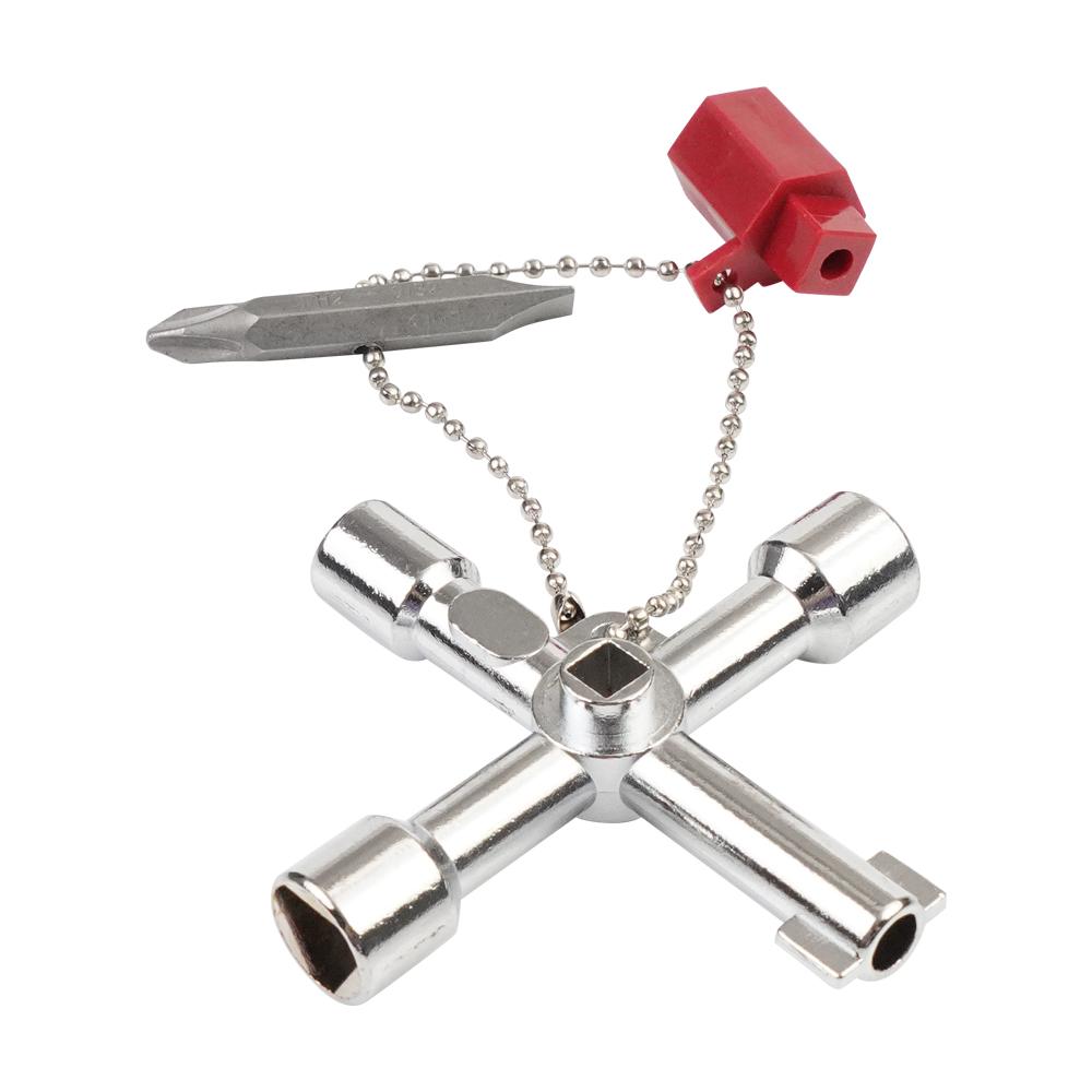 Universal 4 Way Cross Triangle Wrench Key Electric Cabinet Keys Utility Key Fit for Faucet, Gas Meter, Valve, Spigots Opening
