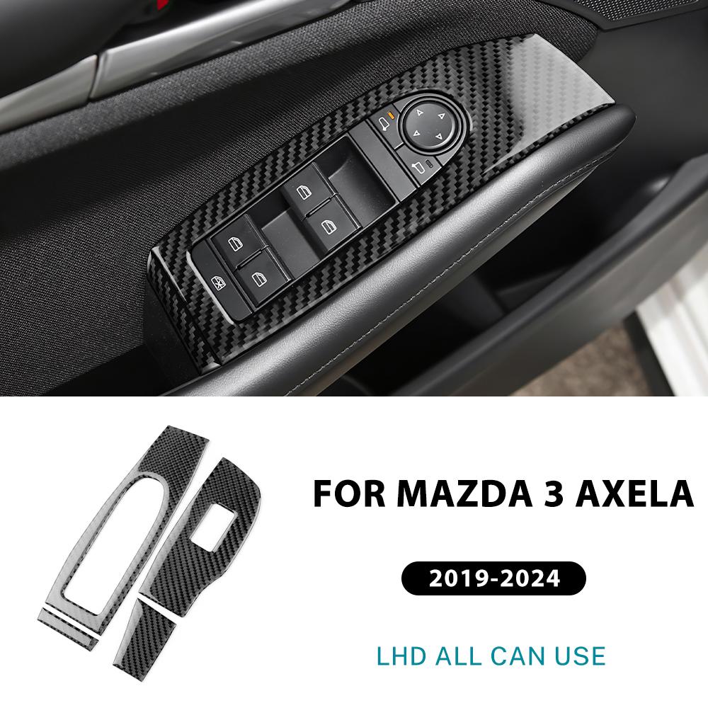 

For Mazda 3 BP Axela -2025 Real Soft Carbon Fiber Sticker LHD RHD Car Front Door Window Lift Panel Interior Accessories For Mazda 3 2019-25