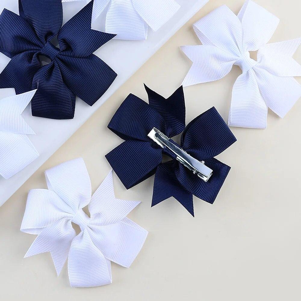 24pcs/Set Solid Grosgrain Ribbon Hair Clips for Girls Hair Bows Hairpins 3 To14 Age Children Handmade Hairgrips Hair Accessories