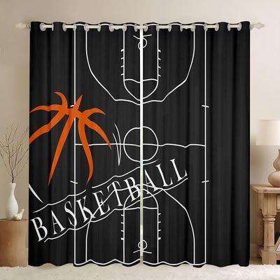 2pcs Erosebridal Basketball Thin Curtains for Boys Kids Sports Curtains, Basketball Court Curtains & Drapes Brown Semi-Blackout