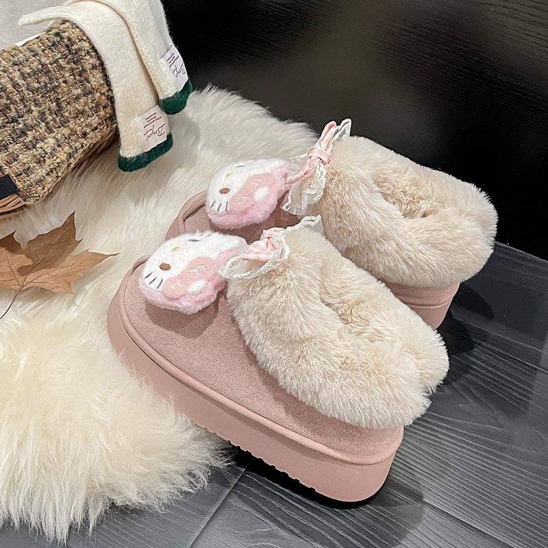 Cartoon Hello Kitty versatile thick-soled cute snow boots for women's 2025 winter new velvet warm Northeast cotton shoes