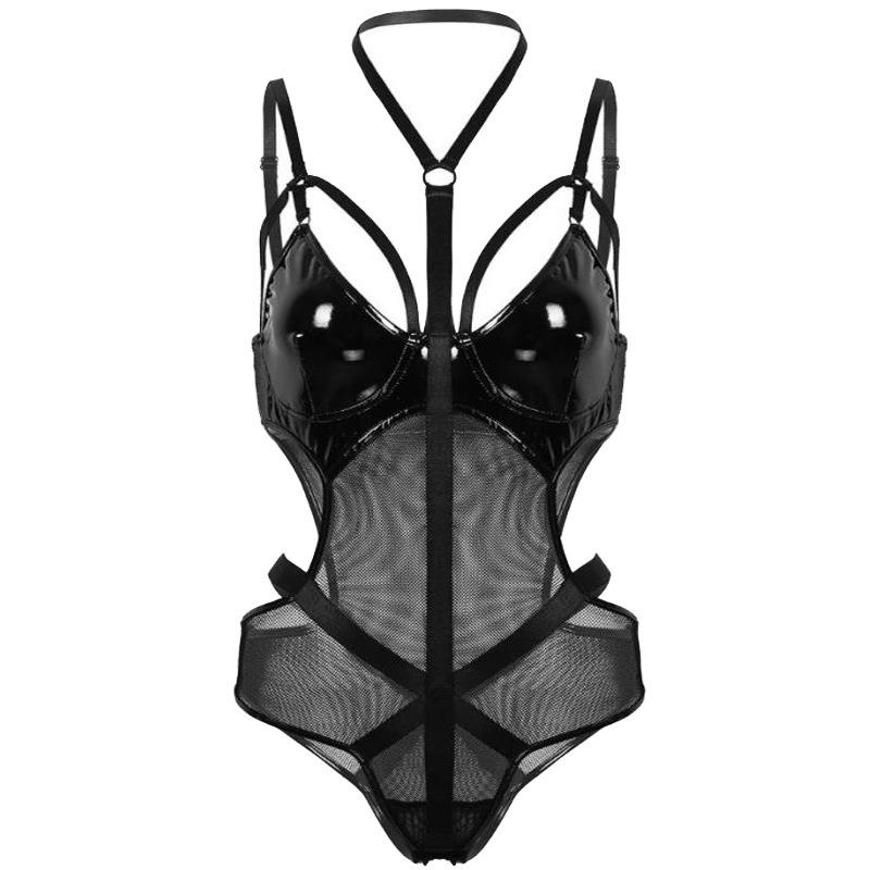 Sexy Bodysuit Hollow Out Strap Halter-neck Mesh One-piece Underwear for Women