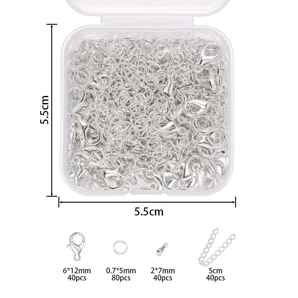 200pcs/Box Lobster Clasp Jump Rings Extension Chain Water Drop End Pendants Connector Chain Charm Kit for DIY Jewelry Making