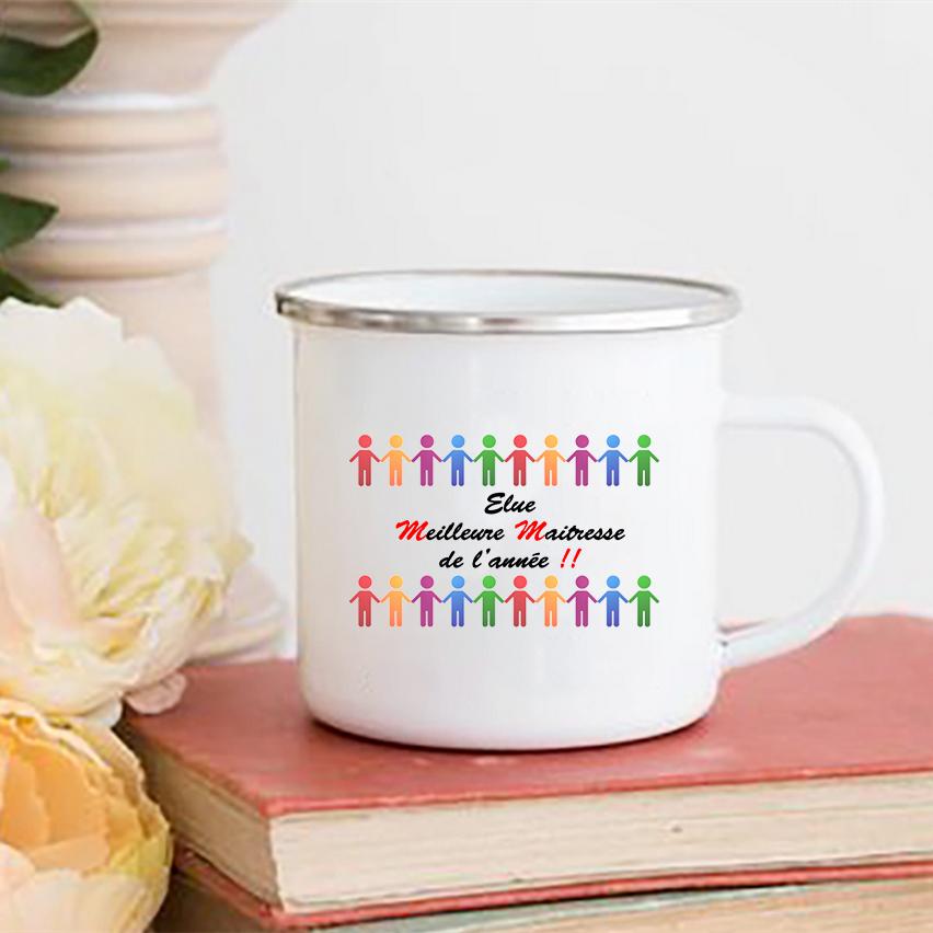 Creative Merci Maîtresse Print Mugs Coffee Cups Drinks Water Milk Cup Enamel Mug School Home Handle Drinkware Gift for Maîtresse