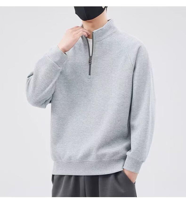 Men's High-End Korean Style Half-Zip Hoodie, Autumn/Winter 2024 Fashion Trend, Stand Collar Pullover Base Layer