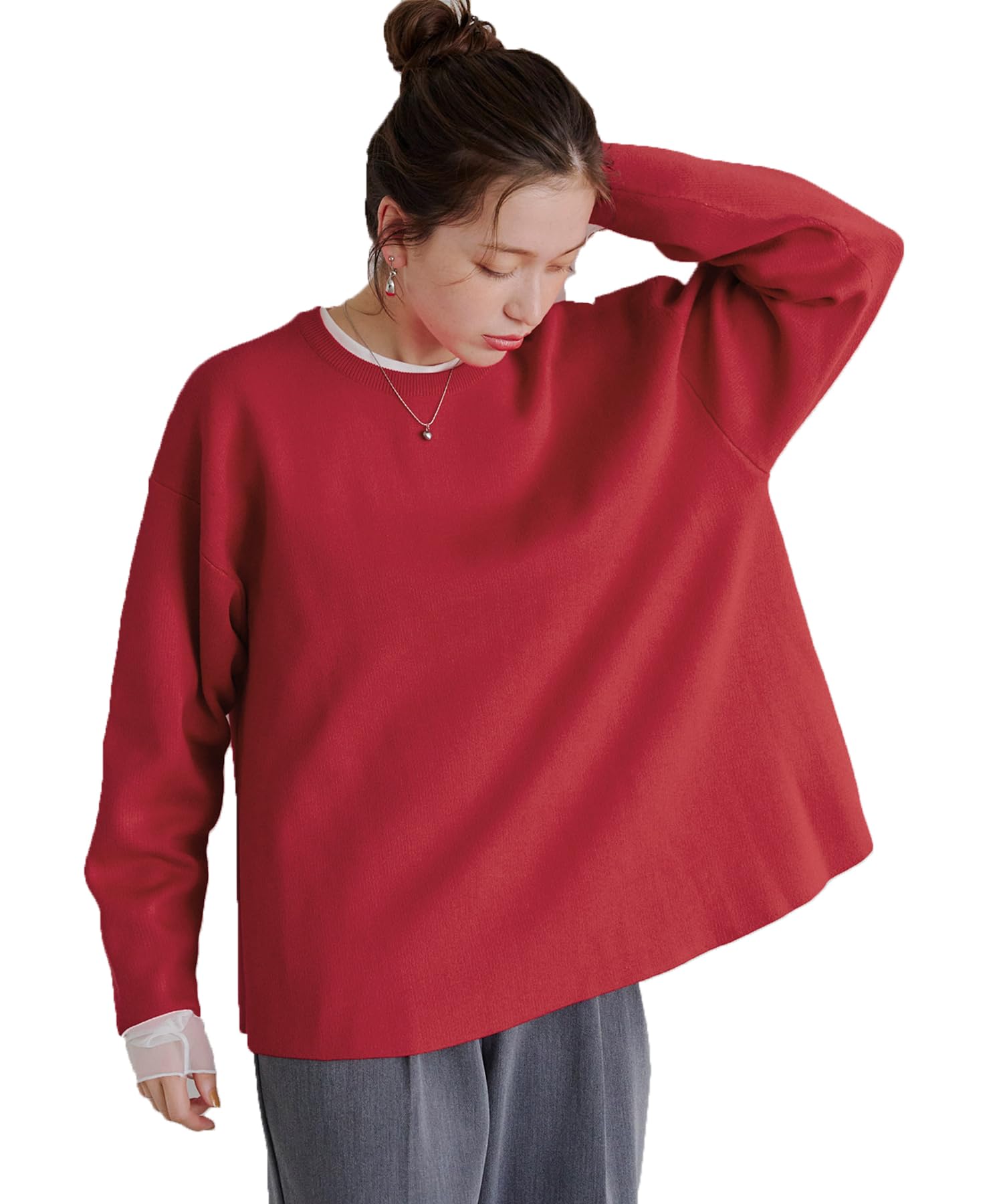 

Titibait Flare Silhouette Knit Pullover AZXP3159 Small Red Women s