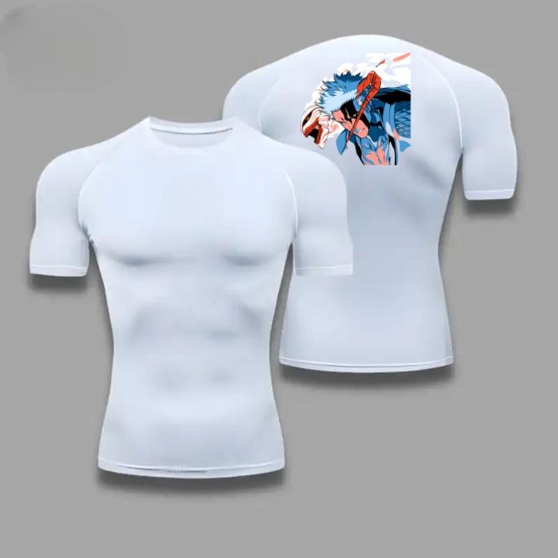 Bleach Men Short Sleeve Compression T-Shirt Breathable Quick-Drying Elasticity Spider Print Running Cycling Gym Workouts Shirts